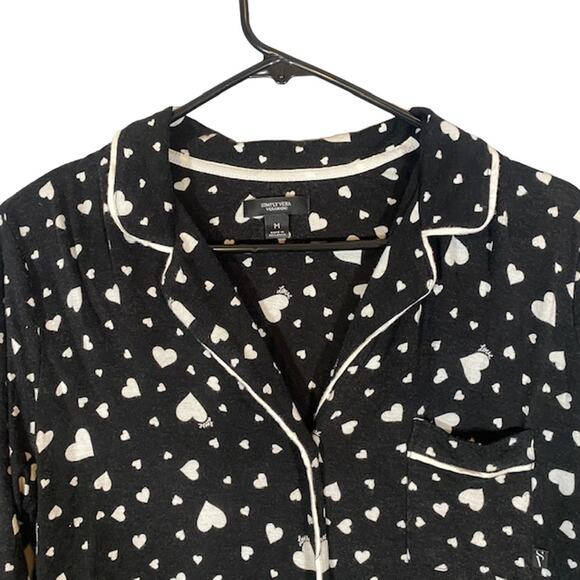 Simply Vera Vera Wang Black Hearts Button Up Sleep Shirt Women Sz M - Picture 3 of 9